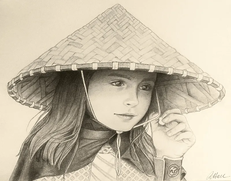 Girl in a conical straw hat