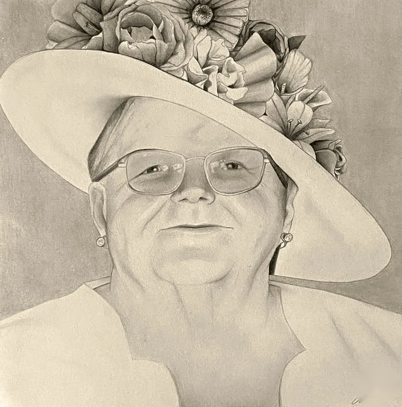 Woman in a wide-brimmed floral hat