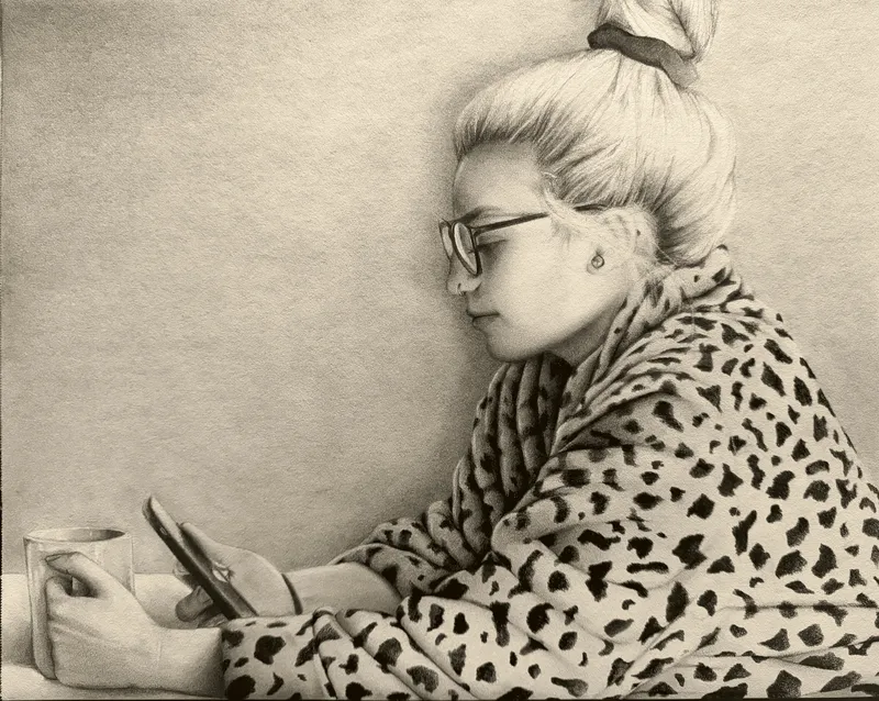 Woman in leopard print with her morning coffee